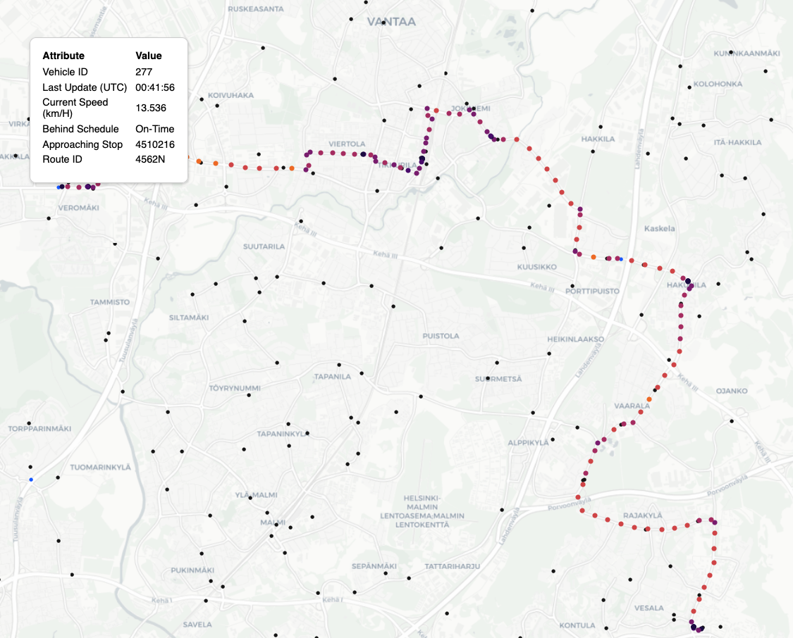 Screenshot of Live Map - History of Single Vehicle