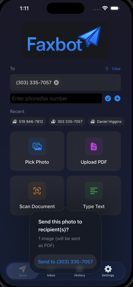 iOS Send Screen