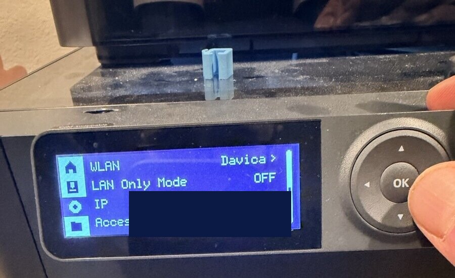 P1S network settings showing the Access Code field