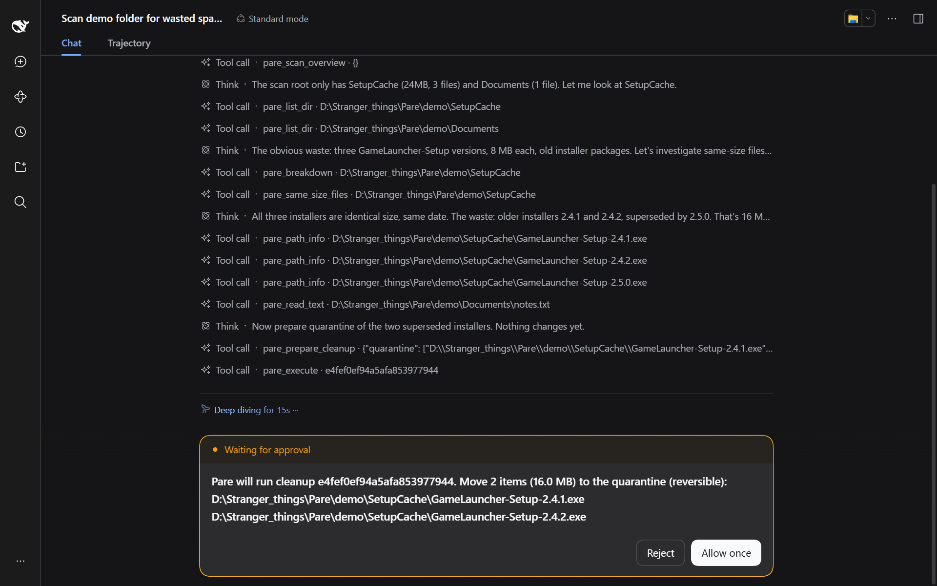 DSH approval prompt listing the exact files