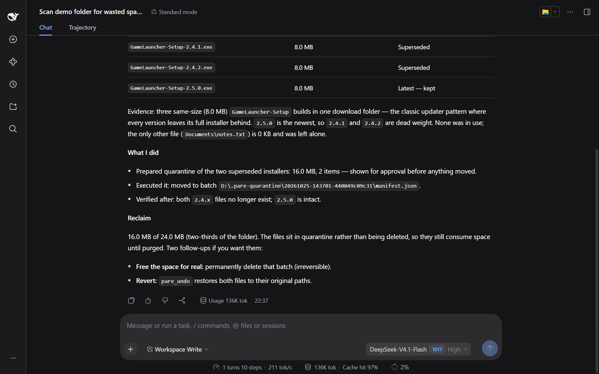 The agent's report after the cleanup