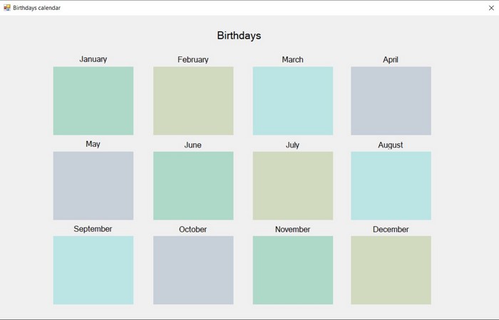 Birthday calendar screenshot