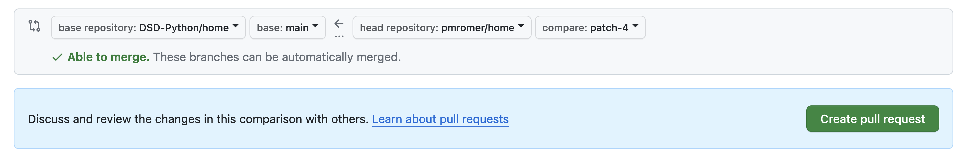 pull request button from github.com