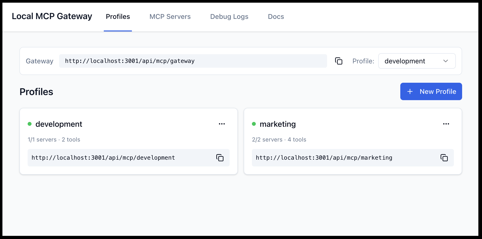 Local MCP Gateway Dashboard