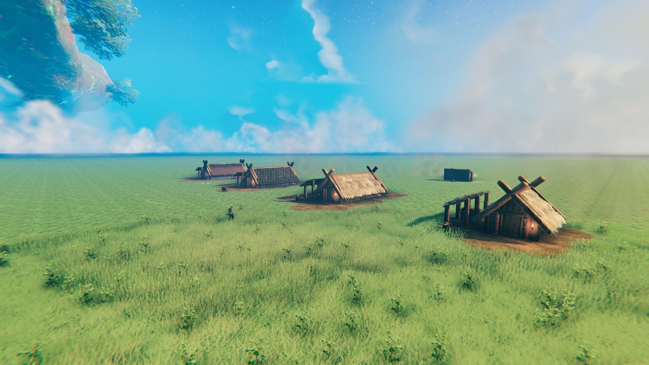 The Lumberjack's Hut at levels 5 down to 1: every hut grows through Valheim's ages