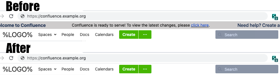 Screenshot of "Confluence: hide banner" in action: before and after