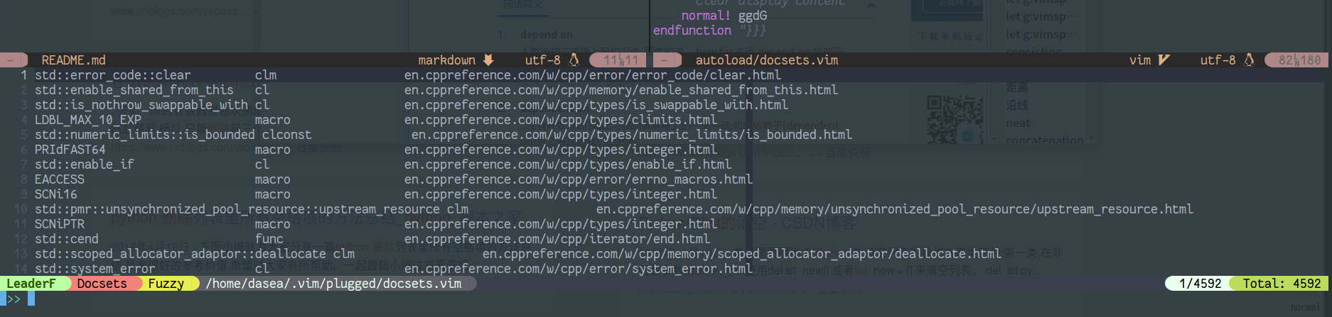 LeaderfDocsets command