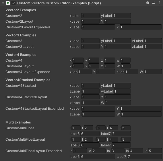 Custom Vectors Custom Editor Examples