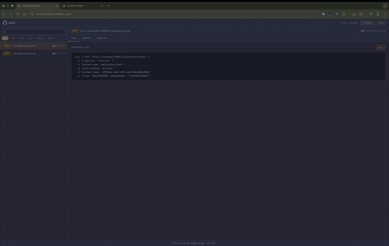 cUrlit dashboard demo