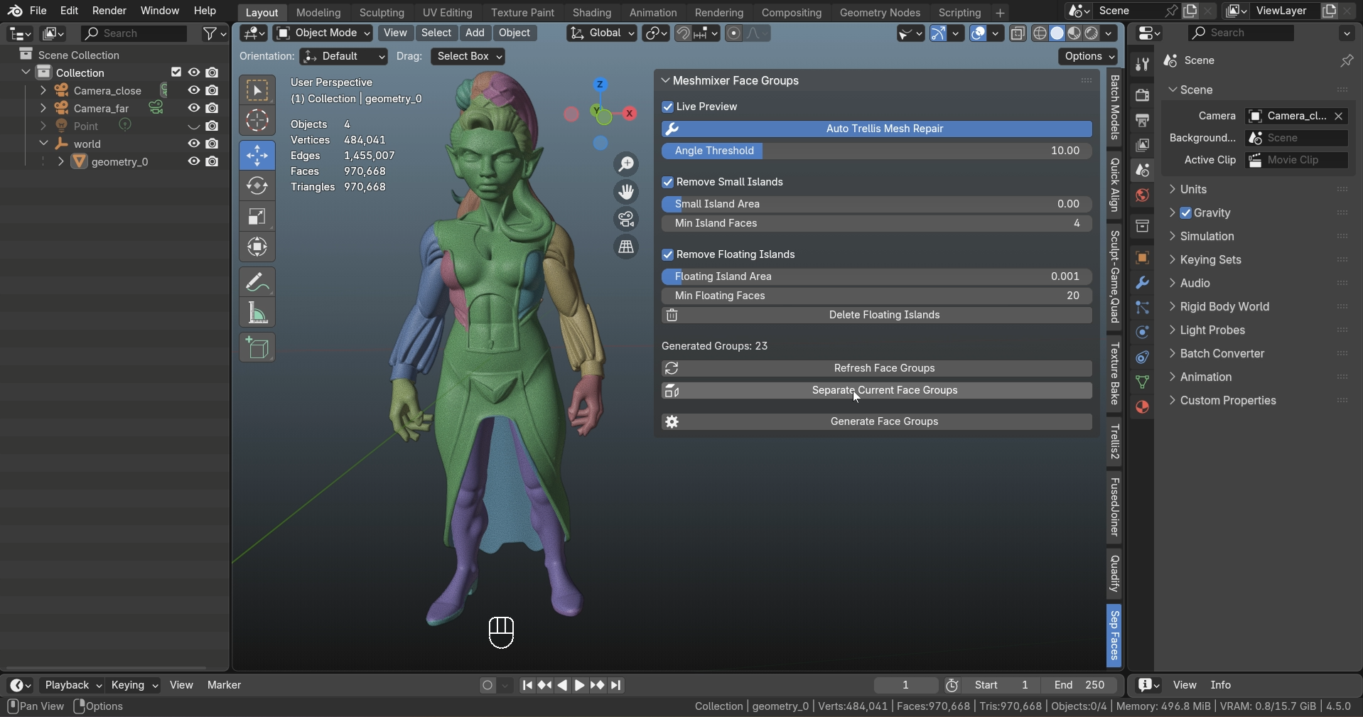 Face group tools panel