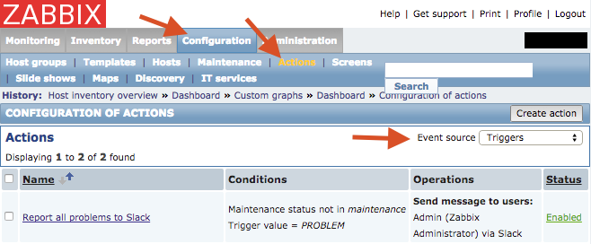 zabbix trigger actions