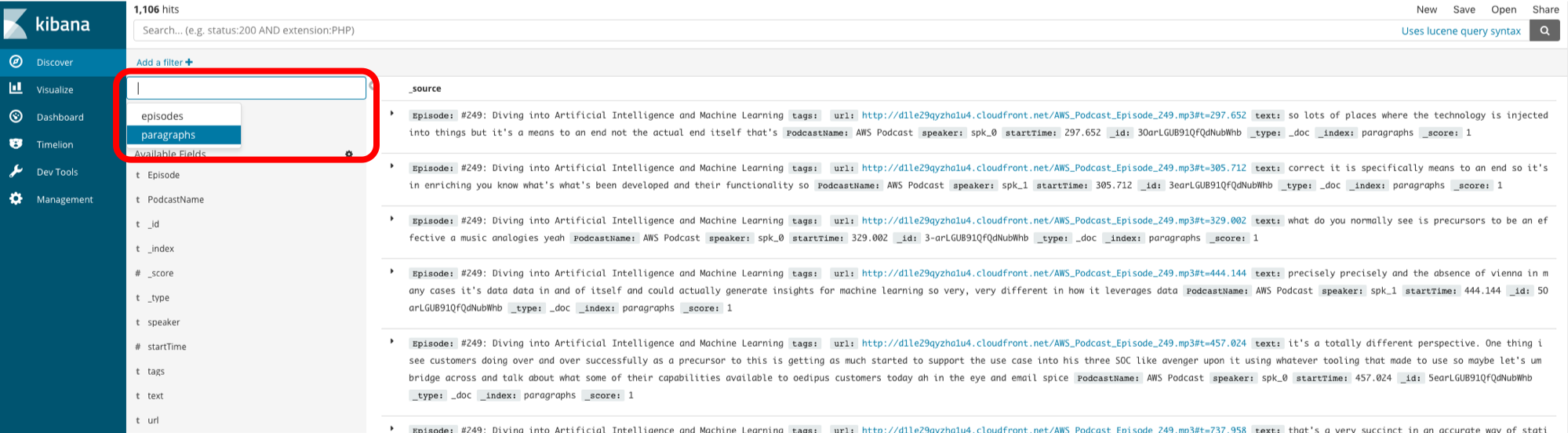 kibana pick index