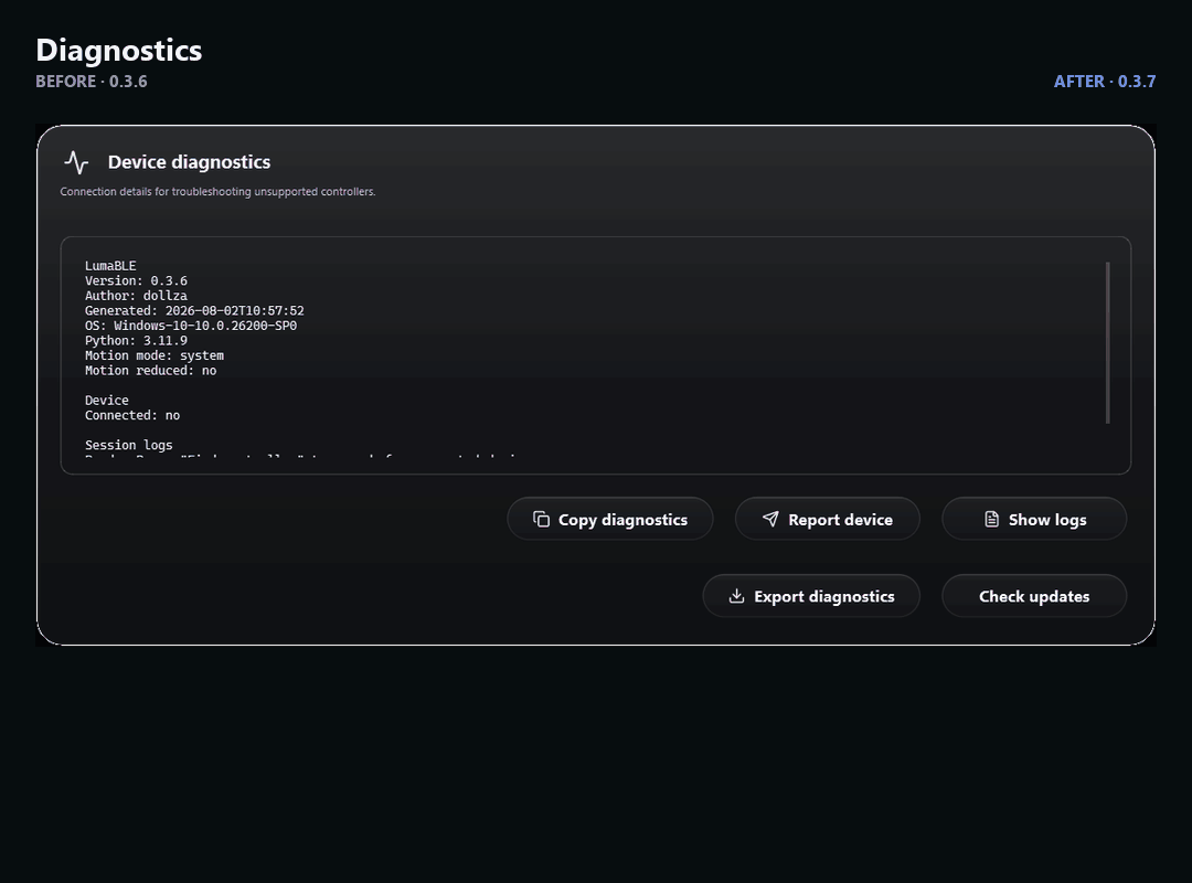 Animated before and after comparison of Diagnostics and DIY effects