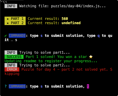 work on your puzzle, screenshot of terminal