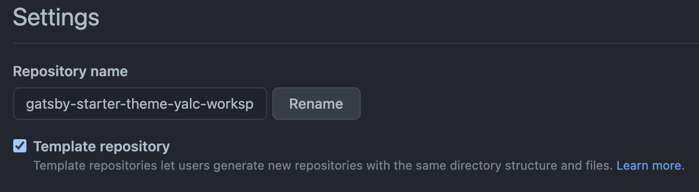 Template repository settings