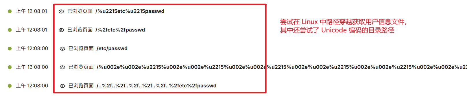 URL 访问历史中尝试 Linux 系统路径穿越的特征