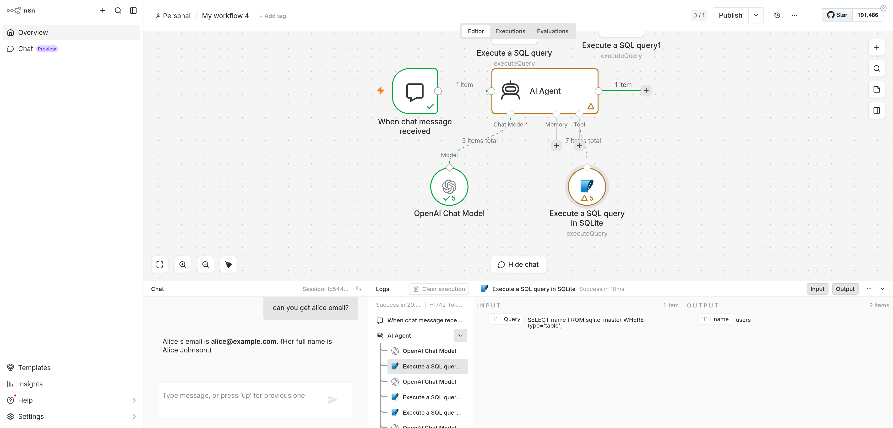 AI agent using SQLite as a tool