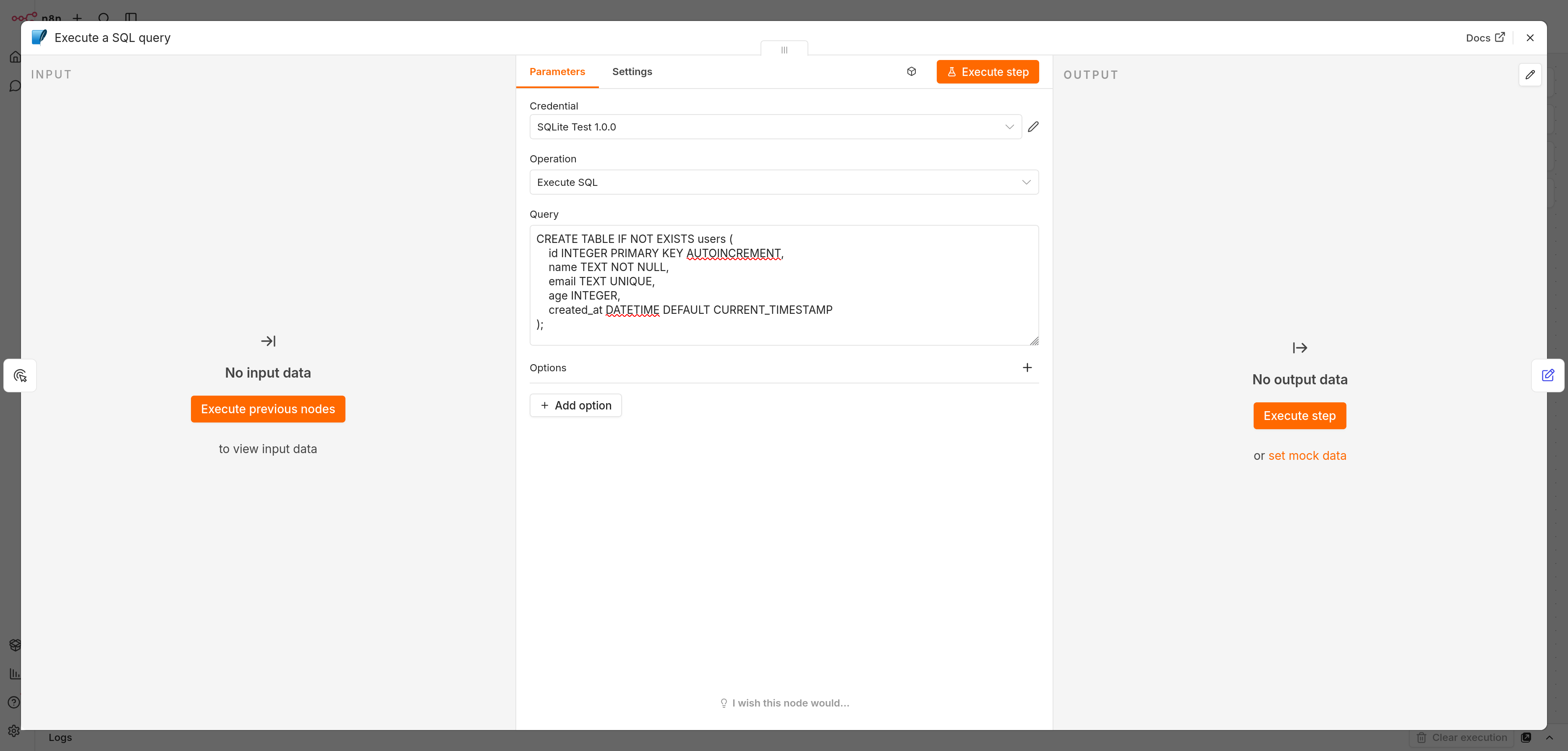 Create table with Execute SQL
