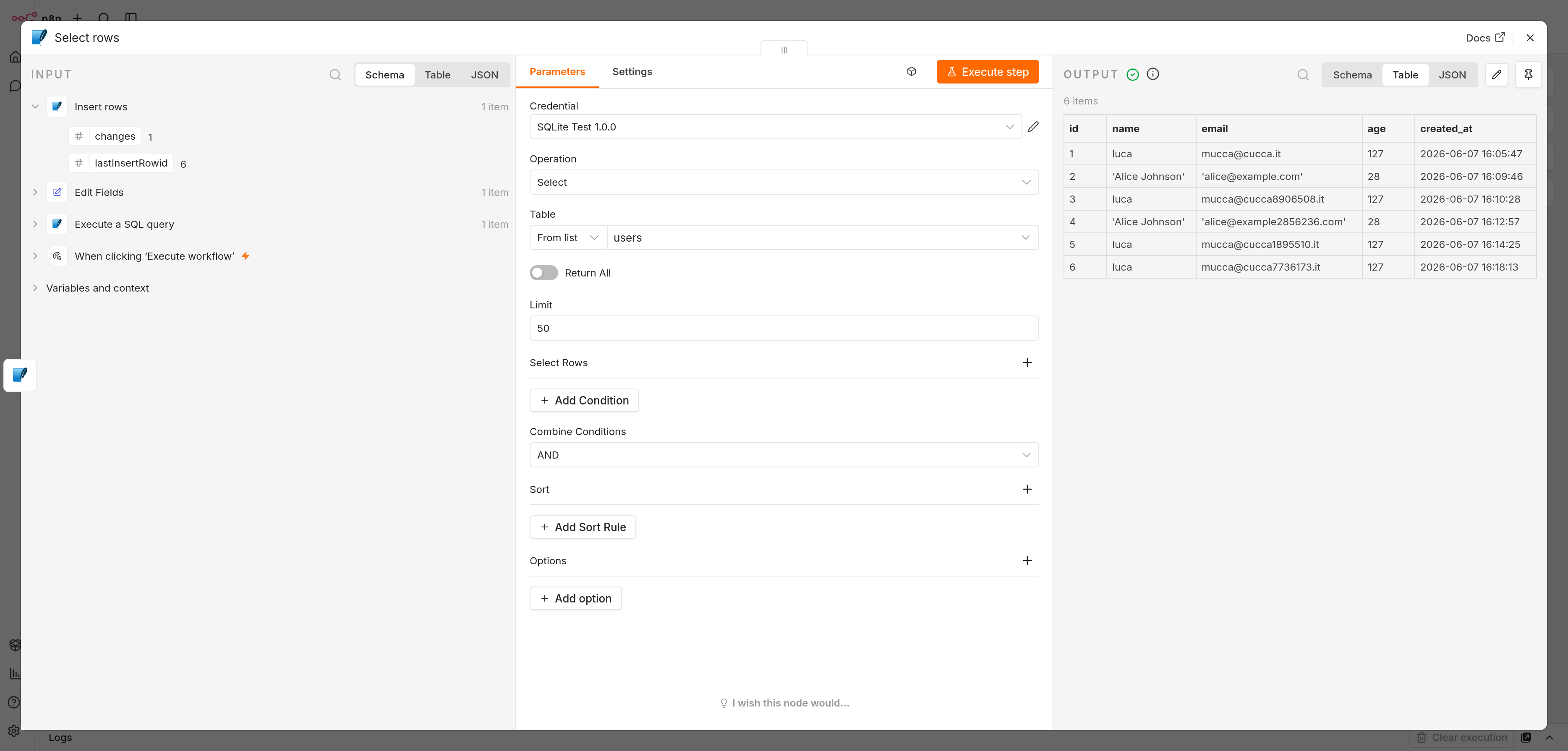 Select rows