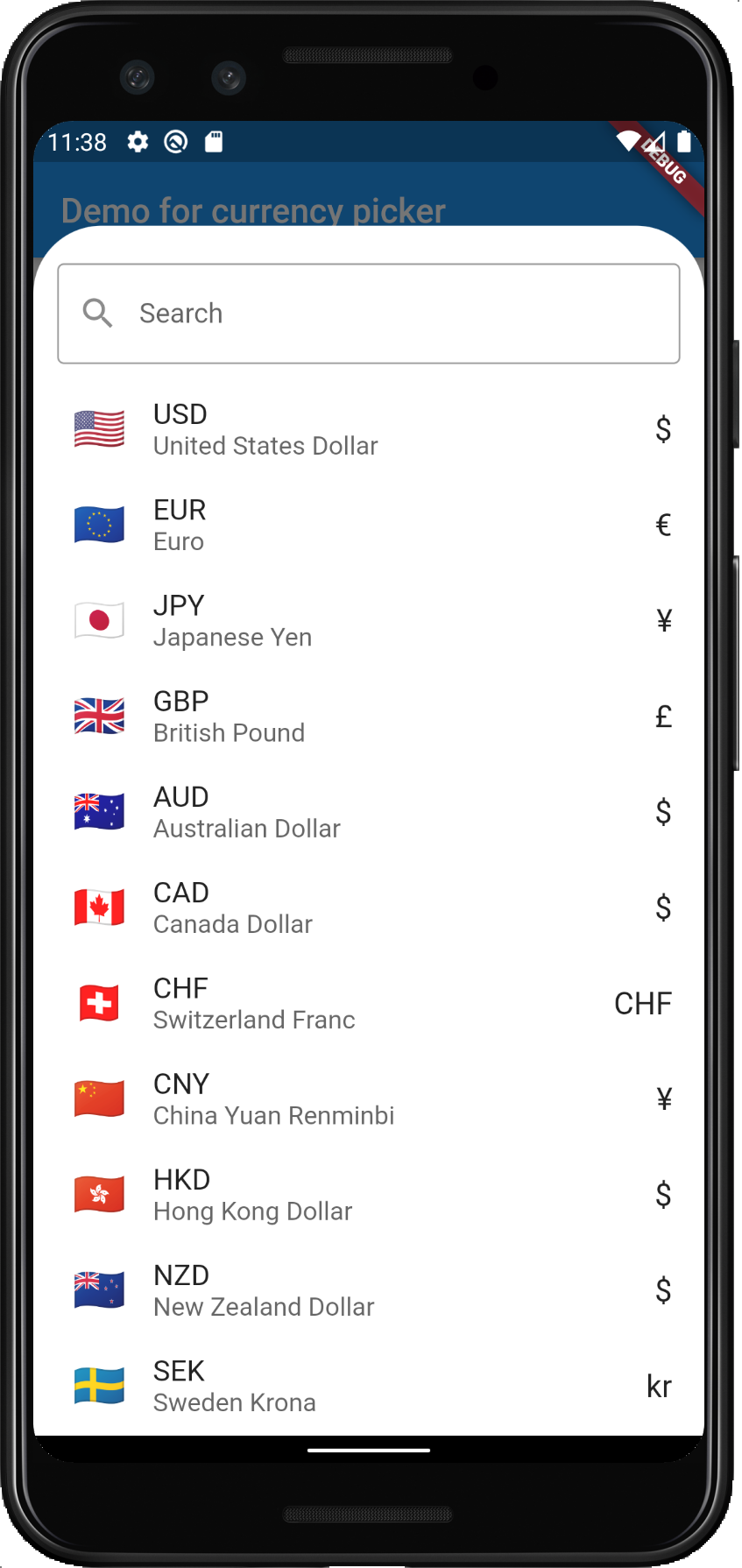 Flutter Currency Picker Example