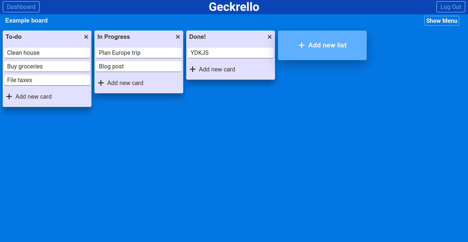 Geckrello board page screenshot
