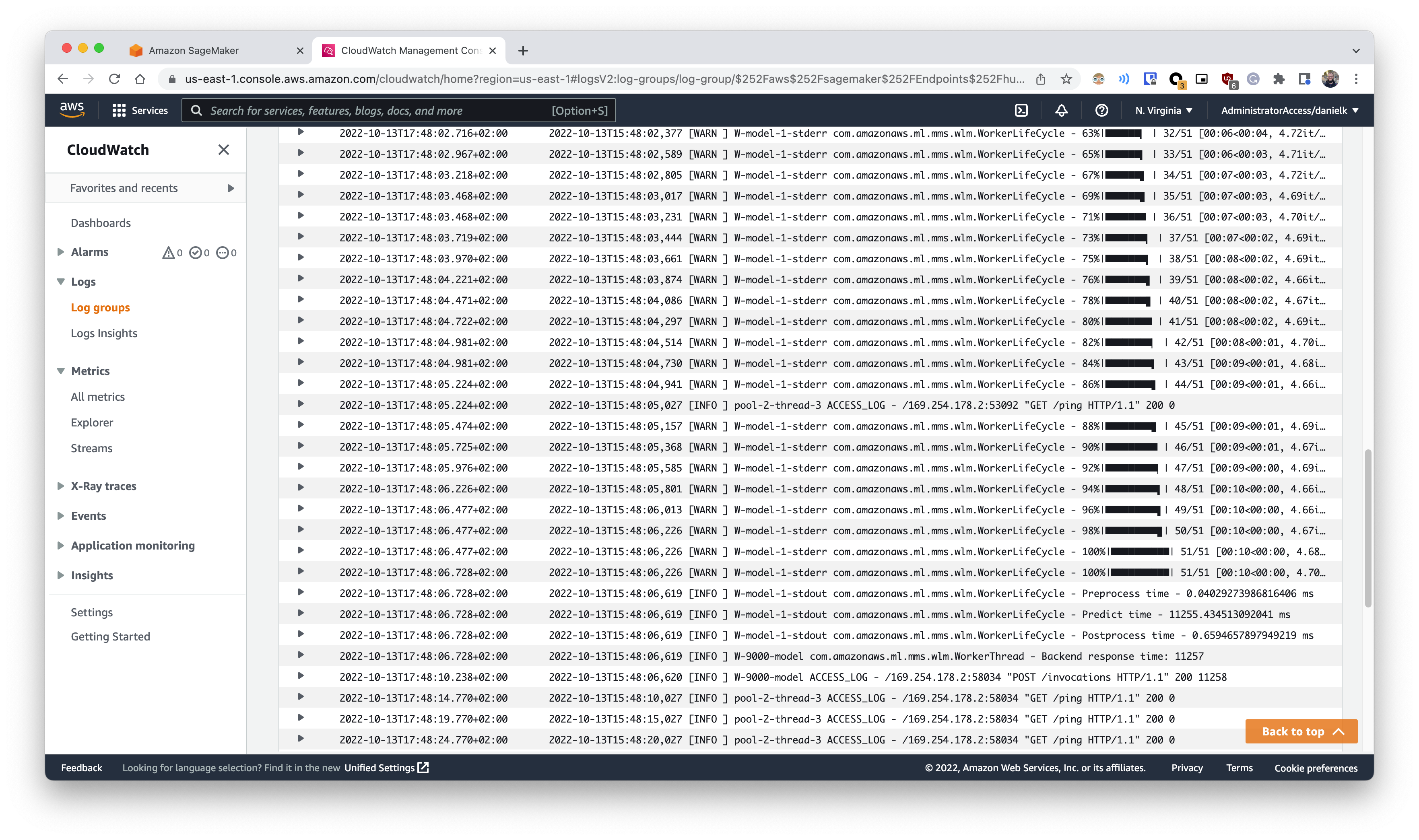 AWS SageMaker logs