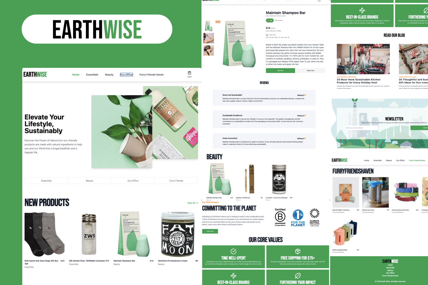 Landing page of EarthWise
