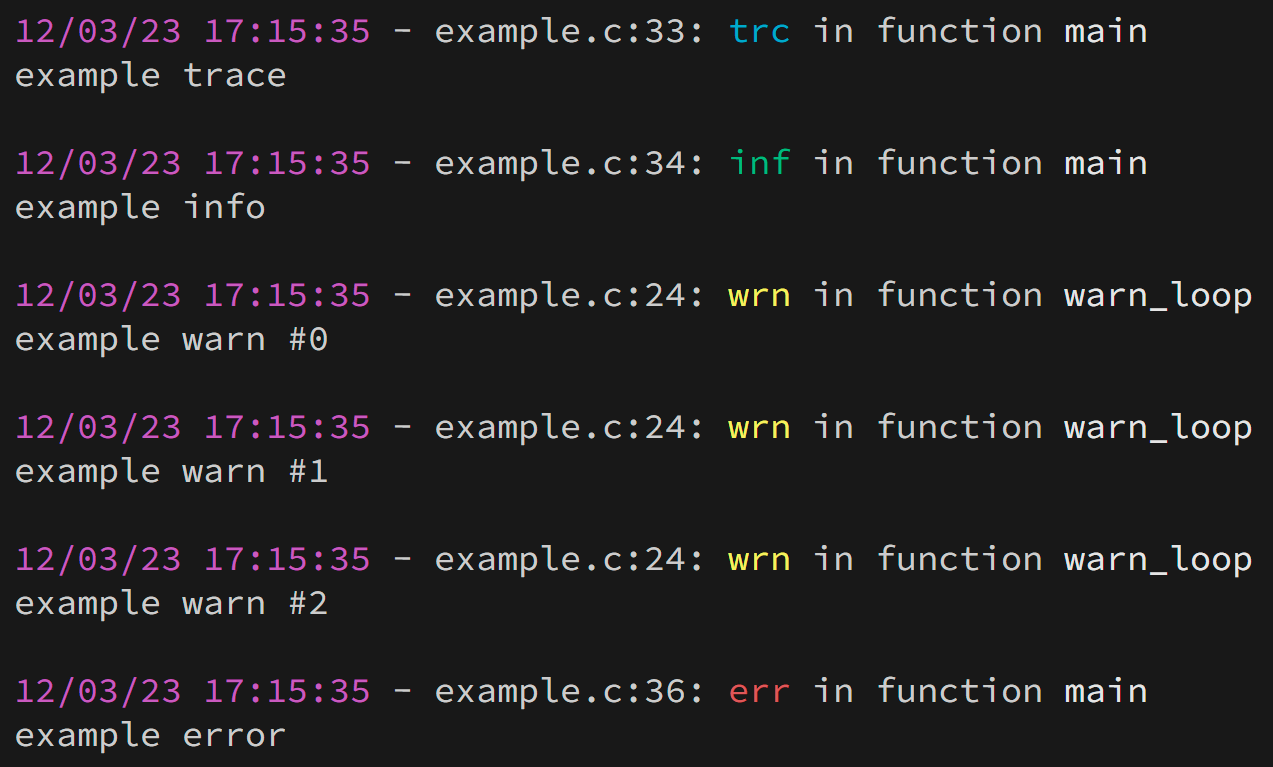 example output with custom format