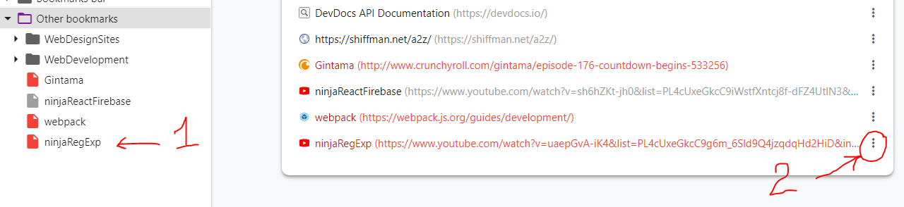 displaying bookmark info