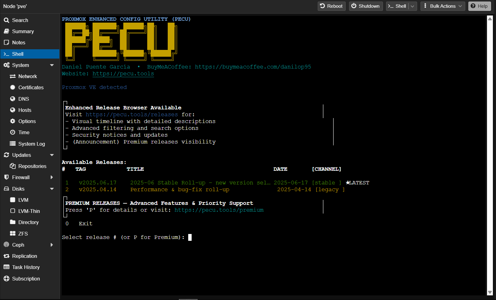PECU Release Selector - Standard View