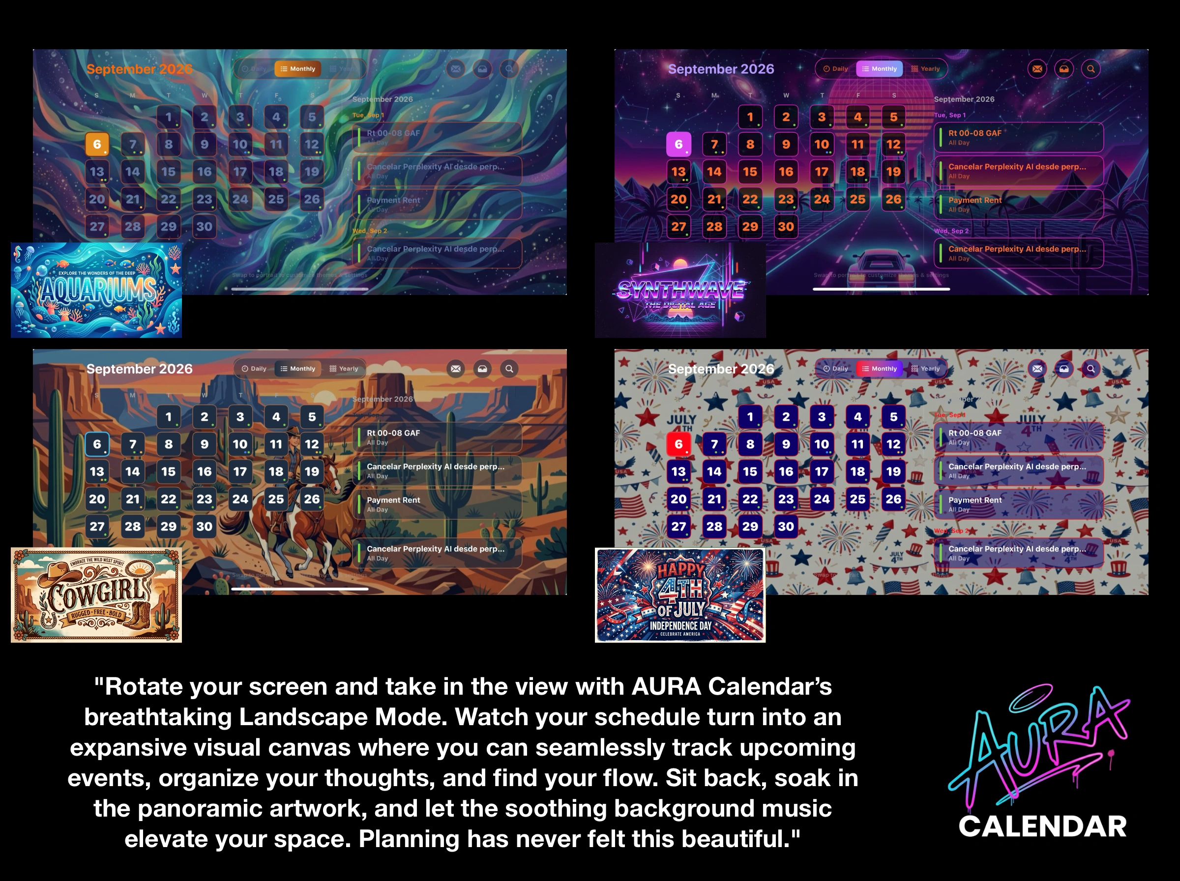 AURA Calendar Landscape Mode Preview