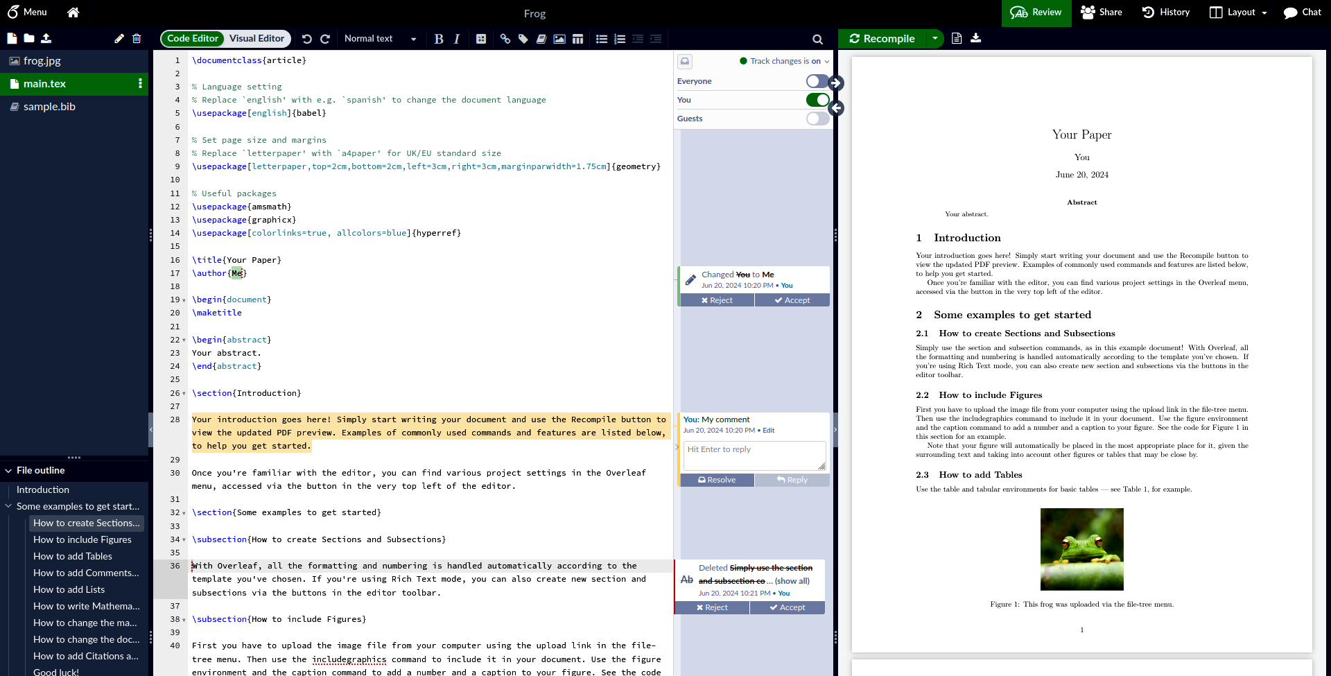 A screenshot of a project being edited in Overleaf Community Edition