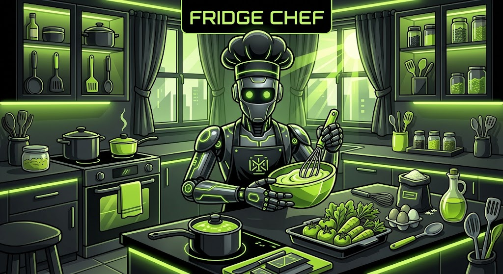 FridgeChef — robot chef in a neon kitchen