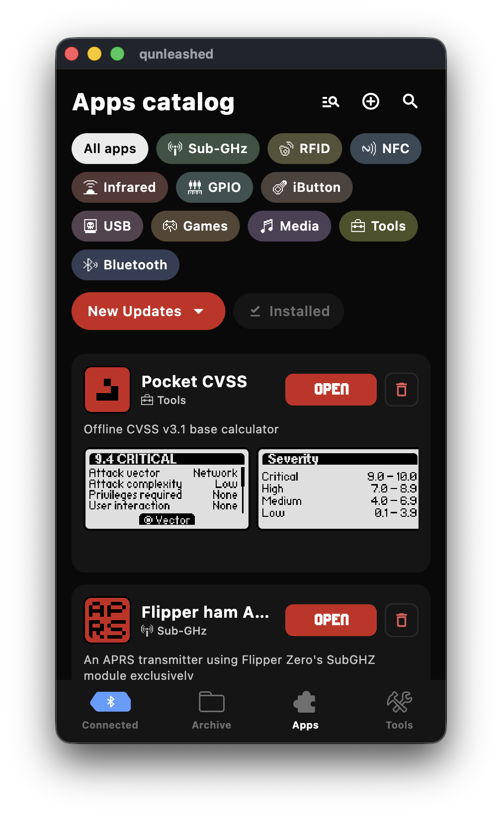 Apps catalog screen