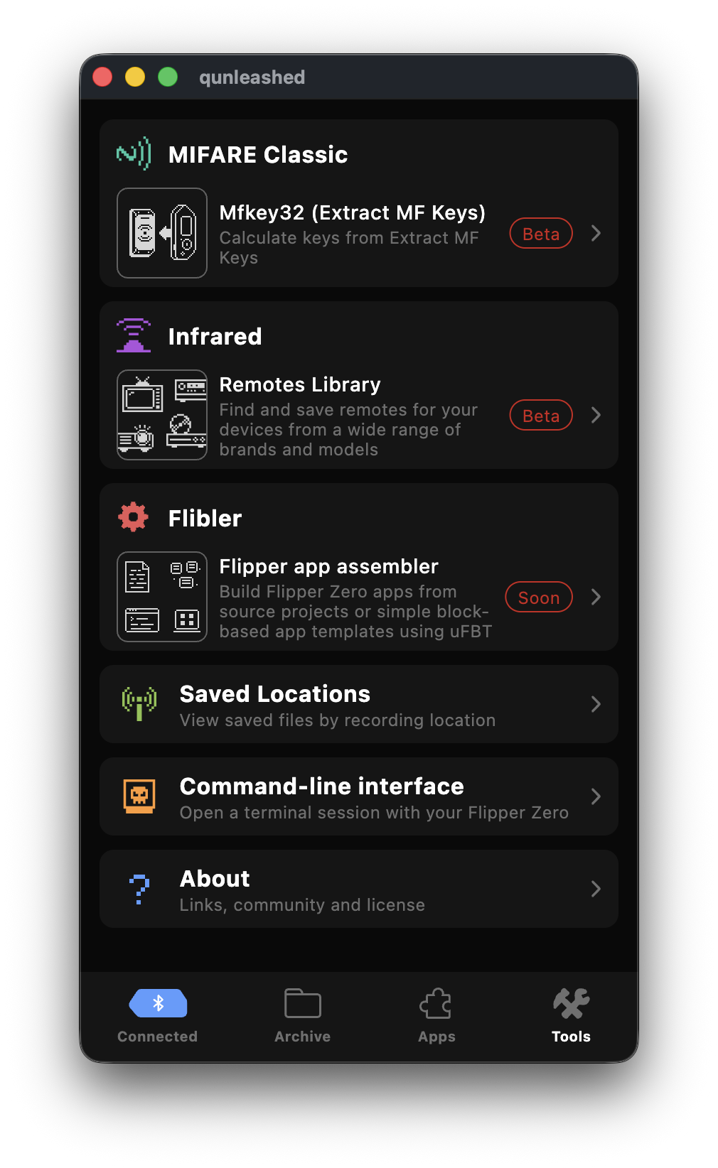 Tools screen