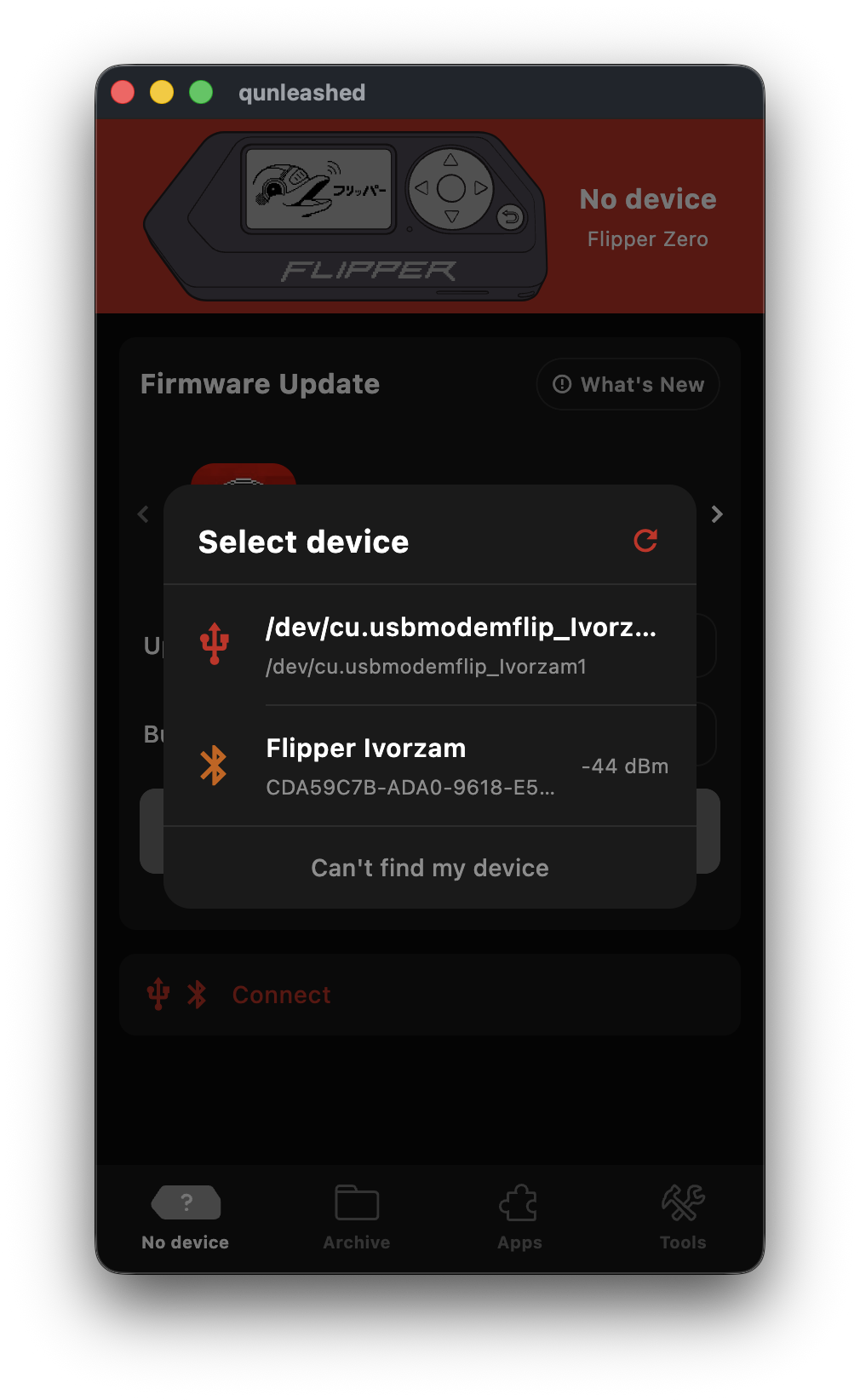 Connection screen