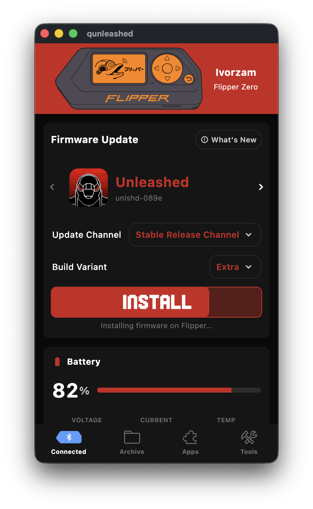 Firmware install screen