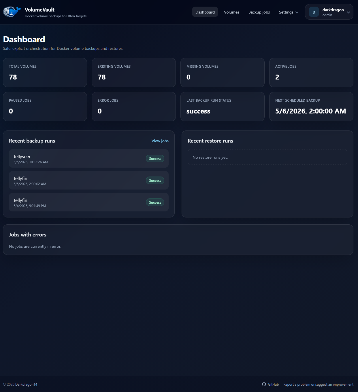 VolumeVault dashboard preview