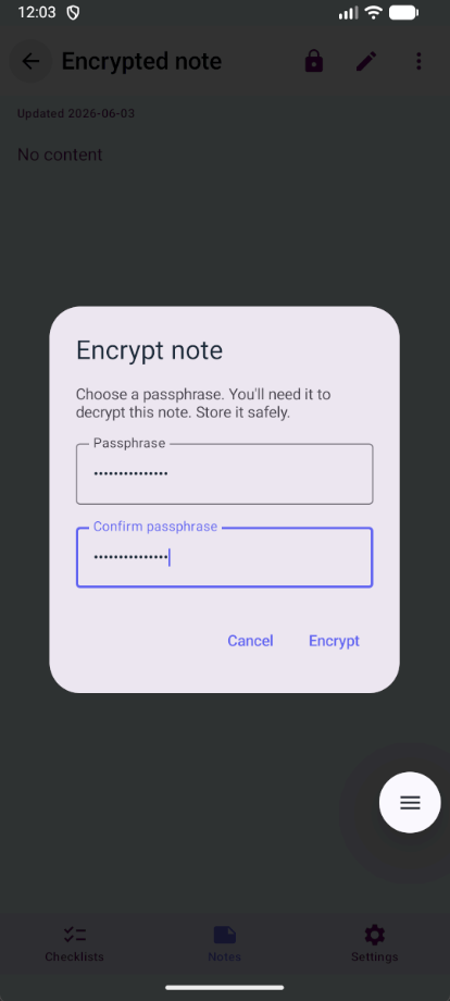 Encrypt dialog dark