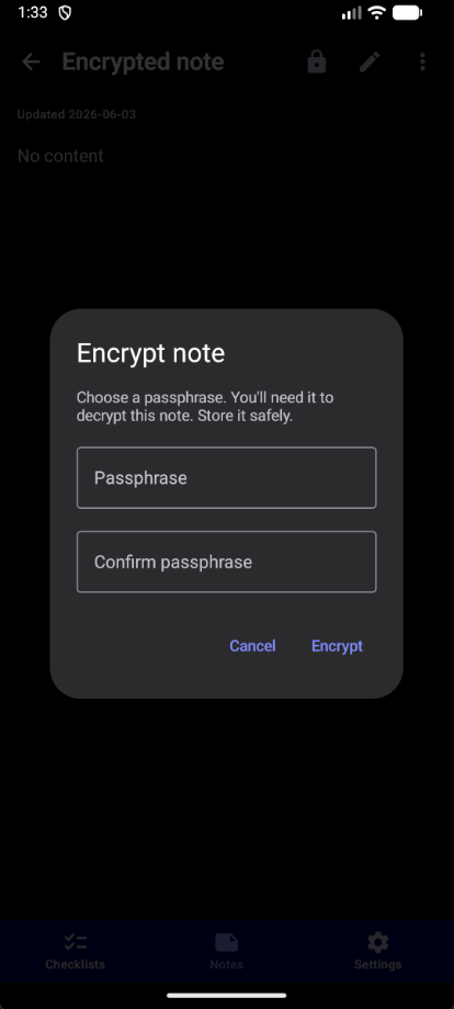 Encrypt dialog light