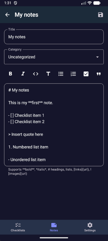 Note editor dark