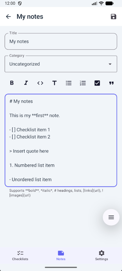 Note editor light