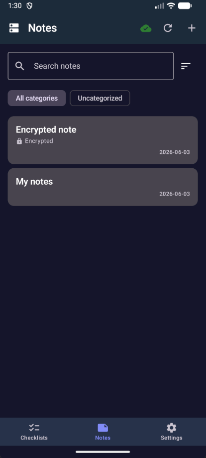 Notes list dark