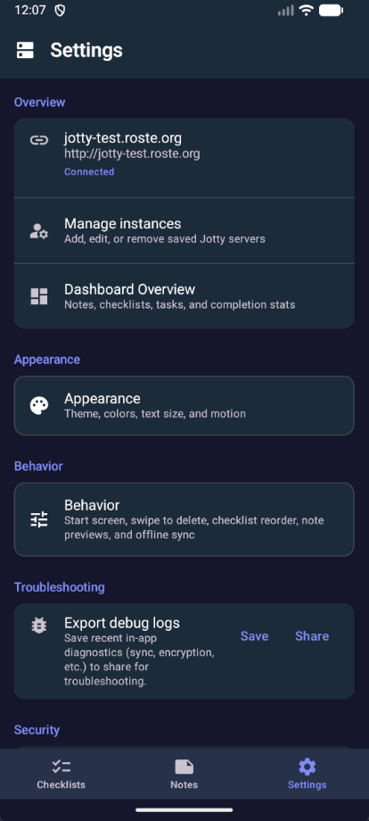 Settings dark