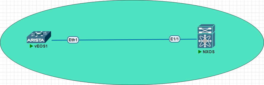 Lab topology: one Arista and one Cisco Nexus connected over an unnumbered link