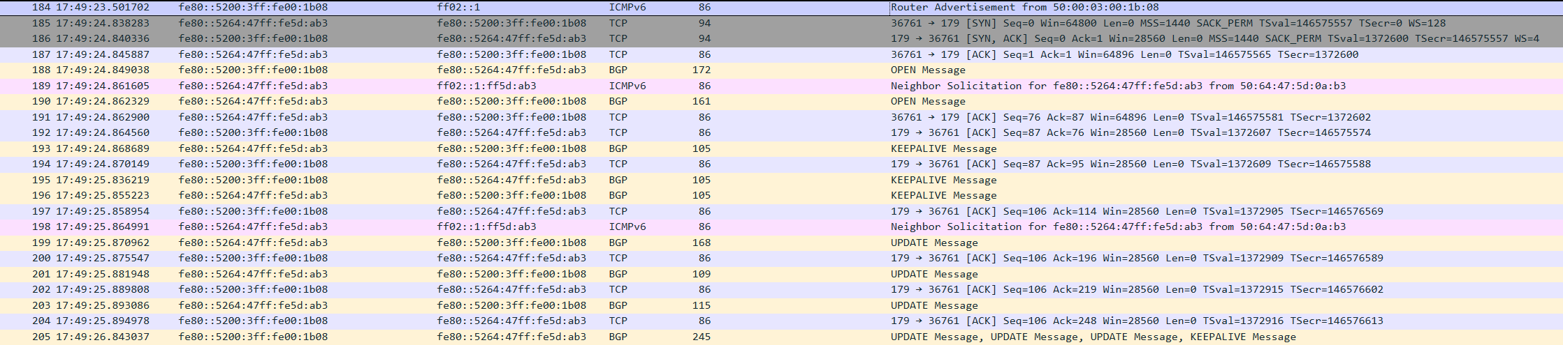 Arista proceeds straight into BGP negotiation