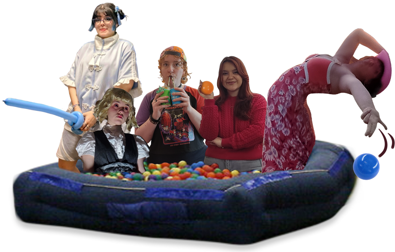 the team (Fish, Elias, Eve, Rin and Reo) crudely edited inside the 2014 DashCon's ball pit