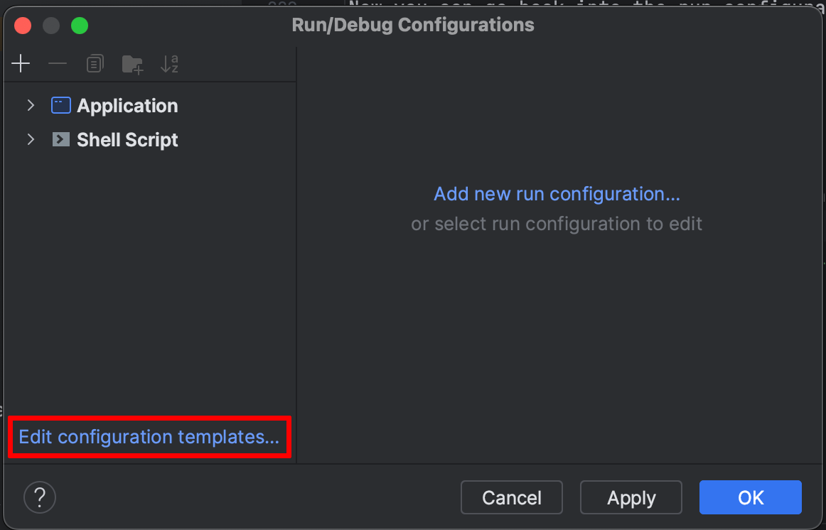 Runtime configurations dialog