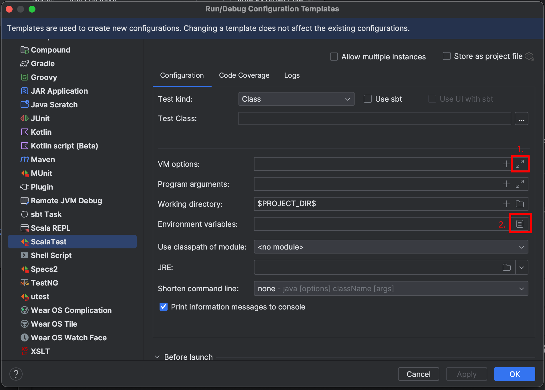 ScalaTest template settings