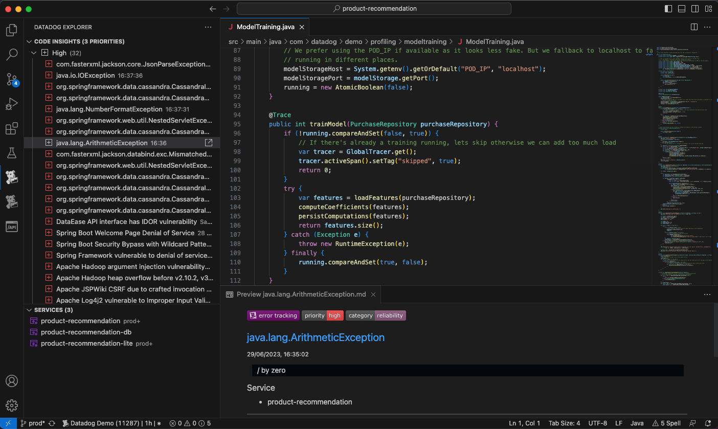 The Code Insights view.